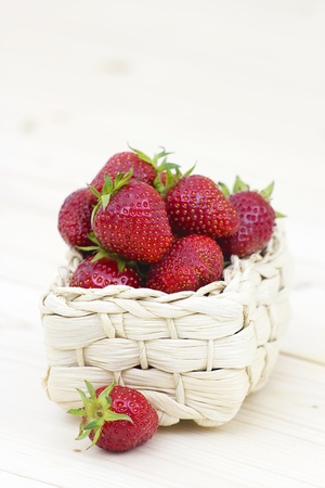 fresh strawberries in a basketの写真素材