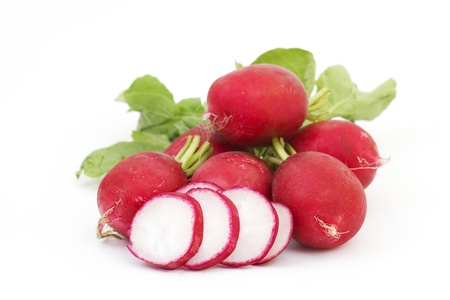Fresh radishes on a white background の写真素材