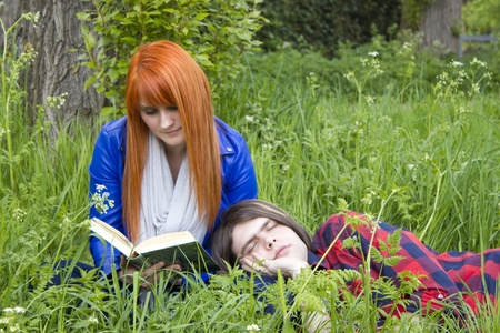 Portrait of love couple outdoor in parkの写真素材