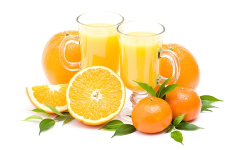orange juice and some fresh fruitsの写真素材