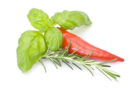 peperoni, basil and rosemaryの写真素材