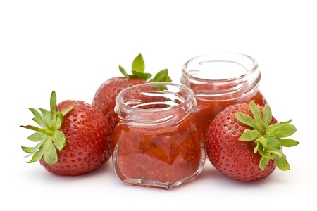 strawberry jam and fresh strawberriesの写真素材