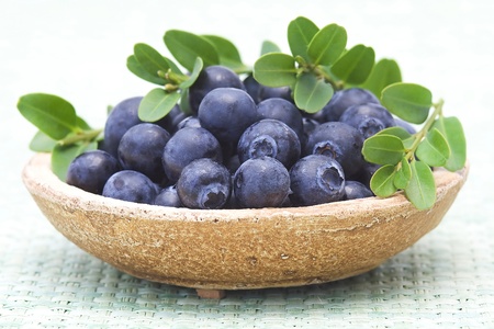 fresh blueberries on a plateの写真素材