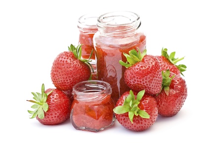 strawberry jam and fresh strawberriesの写真素材