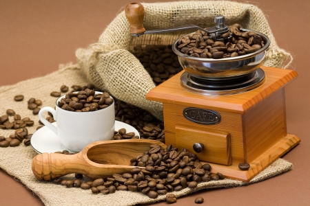 grinder and coffee beansの写真素材