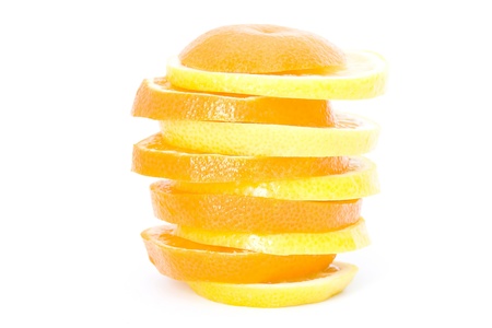 slices of mandarin and lemonの写真素材