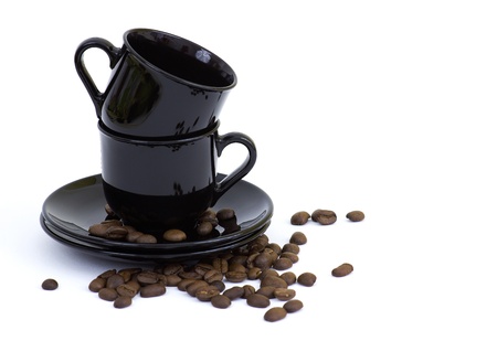 black cups on a white background の写真素材