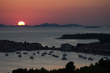 Sunset over Primosten in Croatiaの写真素材