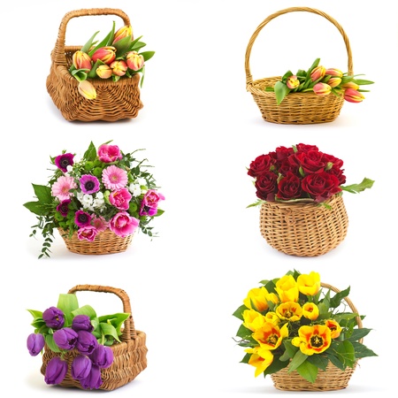 collage of six photos of bouquets of flowersの写真素材