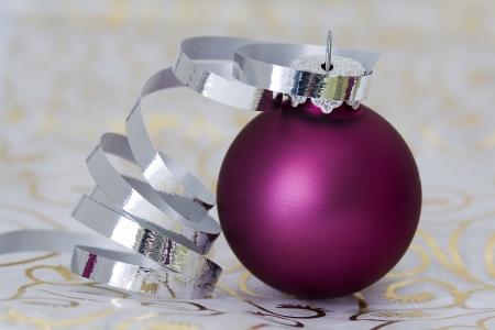 christmas ball with silver ribbonの写真素材