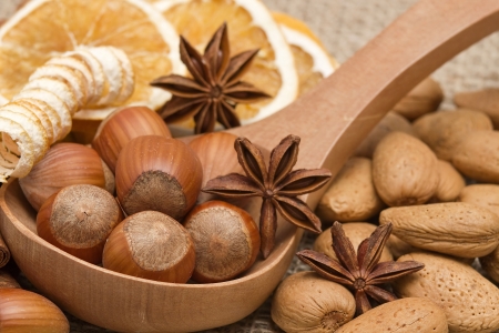 nuts, anise, orangesの写真素材