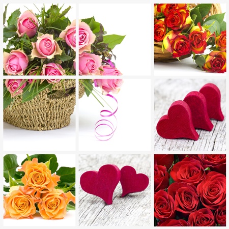 colourful roses and hearts - collageの写真素材