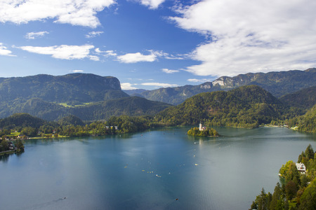 Panoramic view of Bled Lake, Slovenia, Europeの写真素材