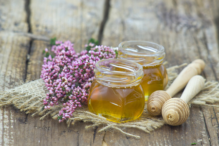 herbal honey with heather flowersの写真素材