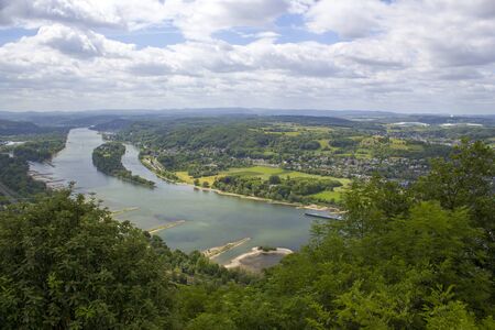 view to river Rhine from the famous mountain Drachenfels in Koenigswinter, Germanyの写真素材