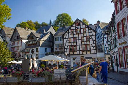 MONSCHAU, GERMANY - SEPTEMBER 22, 2020: small town Monschau with unidentified people. The historic town center has many half-timbered houses and narrow streets remained nearly unchanged for 300 yearsのeditorial素材