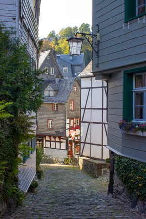 Picturesque house in the historic center of Monschau, Germanyのeditorial素材