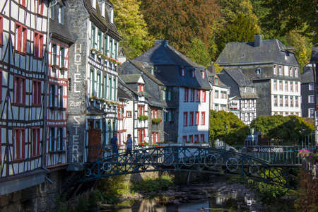 MONSCHAU, GERMANY - SEPTEMBER 22, 2020: small town Monschau with unidentified people. The historic town center has many half-timbered houses and narrow streets remained nearly unchanged for 300 yearsのeditorial素材