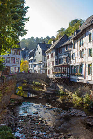 MONSCHAU, GERMANY - SEPTEMBER 22, 2020: small town Monschau with unidentified people. The historic town center has many half-timbered houses and narrow streets remained nearly unchanged for 300 yearsのeditorial素材