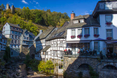 MONSCHAU, GERMANY - SEPTEMBER 22, 2020: small town Monschau with unidentified people. The historic town center has many half-timbered houses and narrow streets remained nearly unchanged for 300 yearsのeditorial素材