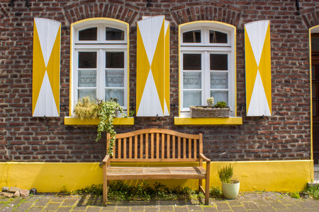 Beautiful colorful house facade, Wachtendonk, North-Rhine Westphalia, Germanyの写真素材