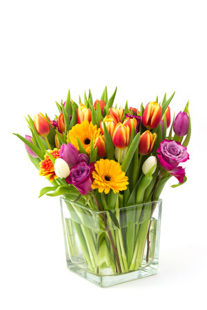 flowers in a vase on white backgroundの写真素材