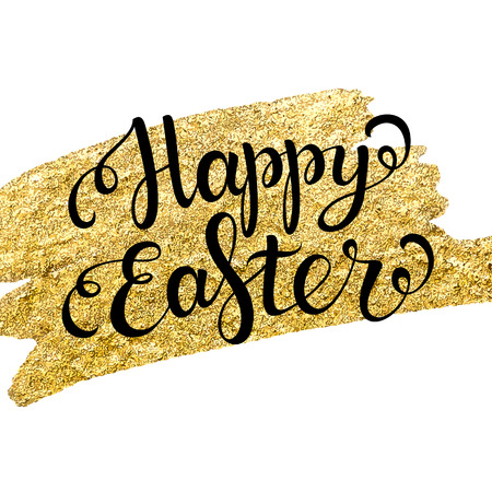 Easter lettering on gold texture. Easter card. Happy easter text. Easter background. Easter holiday for invitation and card.illustration. Hand drawn lettering.のイラスト素材