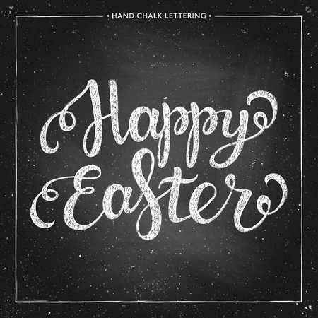 Happy Easter - hand drawn chalk lettering on chalkboardのイラスト素材