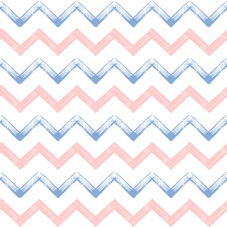 Zigzag chevron grunge seamless pattern in color 2016 rose quartz and serenity, hand painted vector seamless background of pink and lilac zig zag stripe for textile, wrapping, paper, card, invitationのイラスト素材