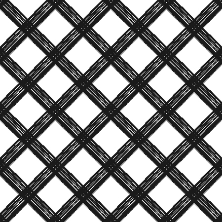 Seamless pattern with diagonal cage, vector hand painted background of diagonal black strokes and stripes, geometric design for textile, wallpaper, web design, wrapping, fabric, paperのイラスト素材