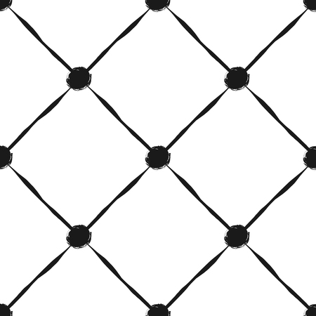 Grunge seamless pattern of black diagonal stripes and polka dot, seamless background grunge cage and circles, hand painted vector pattern for textile, wallpaper, web design, wrapping, fabric, paperのイラスト素材