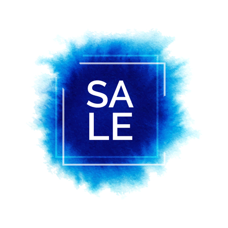 Hand painted watercolor splash with world sale, abstract watercolour blue stain, bright vector watercolor background for designのイラスト素材