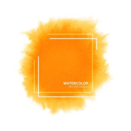 Hand painted orange watercolor splash with square frame, abstract yellow watercolour stain, bright vector watercolor background for designのイラスト素材