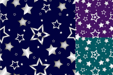 Beautiful seamless shiny silver star pattern on Christmas inspired color background with dark blue, purple and seafoam green options, perfect card or wrapping paper.のイラスト素材