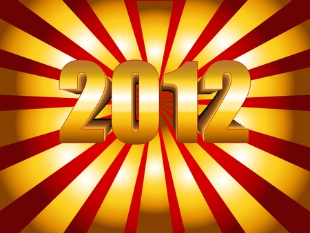 Fun and festive 2012 New Year's Eve celebration background with gold sunburst over gradient red.のイラスト素材