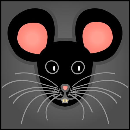 Cute and fun graphic cartoon black mouse on grey background.のイラスト素材