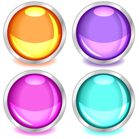 Fun colorful web buttons with drop shadows in orange, pink, purple, aqua bound in silver.のイラスト素材