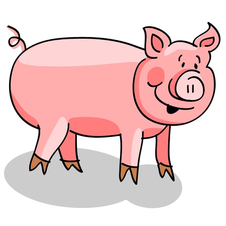 Ilustración de Cute and fun cartoon pig with shadow over white background. - Imagen libre de derechos