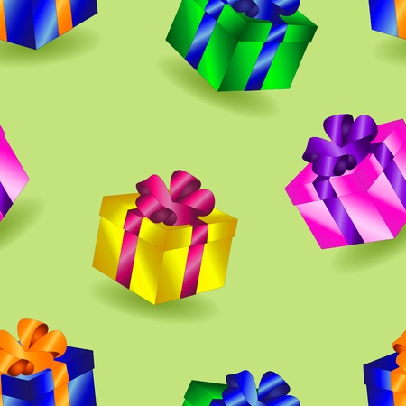 Fun colorful birthday card or background with gifts, balloons and Happy birthday text.のイラスト素材