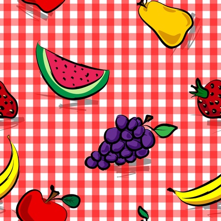 Fun collection of grungy, crude, rough outline hand drawn fruits with grey shadows over white background.のイラスト素材