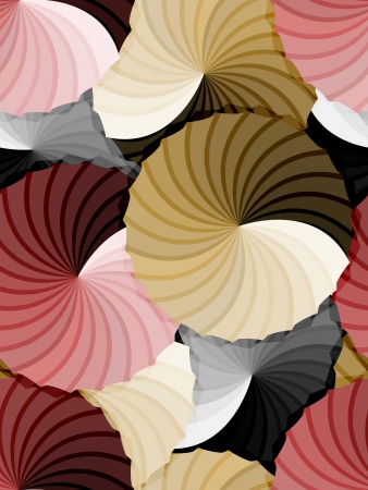 Beautiful seamless abstract pattern made by rosette in gradient desaturated red and yellow, brown, grey, with shadows to give depth, very graphic and dynamic wallpaper or fabric.のイラスト素材