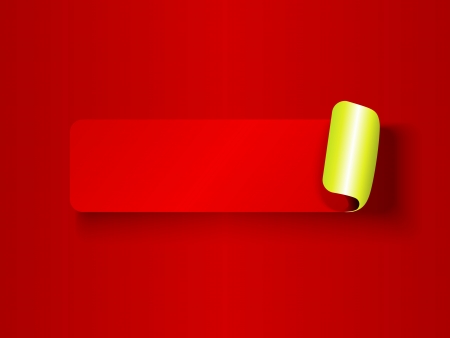 Cute peeling off label, red on red tones with metallic lime green backing and shadows, ready for your text.のイラスト素材