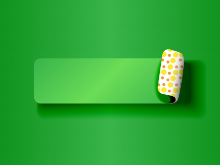 Cute peeling off label or sticker,green on green tones with fun yellow and orange polka dots backing and shadows, ready for your text.のイラスト素材