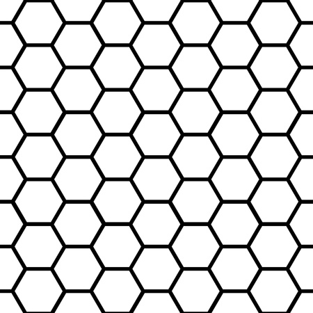 Graphic seamless pattern made of black honeycomb pattern over white.