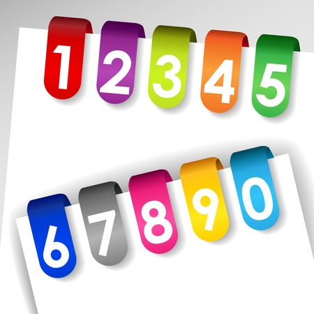 Set of colorful file or paper tags with shadows and numbers, perfect for filing system, medical or legal records.のイラスト素材