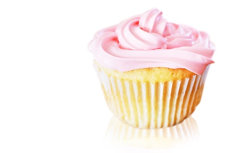 Vanilla cupcake with pink frostingの写真素材