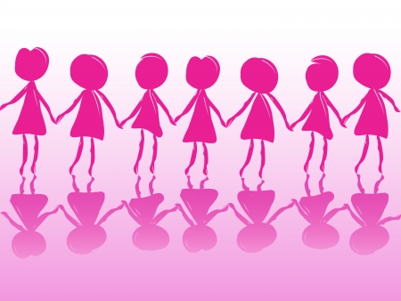 Seamless row of hand drawn women silhouettes holding hands as symbol of unity and strengthのイラスト素材