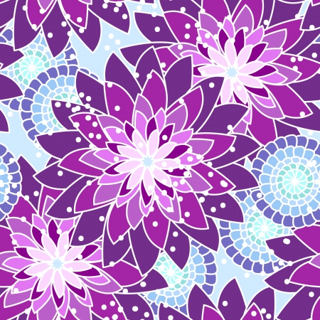 Bold seamless flower pattern in pink, purple and blue, floral patternのイラスト素材