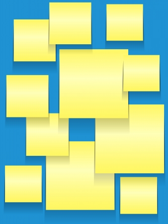 Yellow paper squares or stickies on blue bulletin boardのイラスト素材