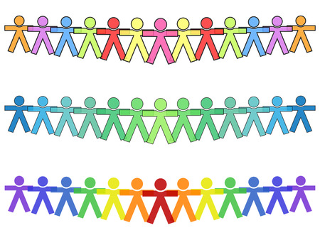 United people icons or silhouettes in colors, holding hands for strength with textのイラスト素材